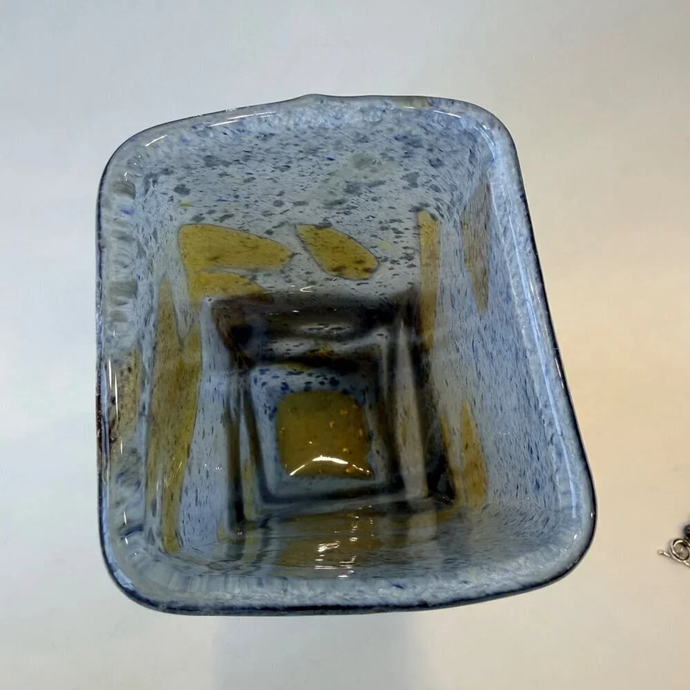 Vintage Handmade Artisan Abstract details Square Glass Vase